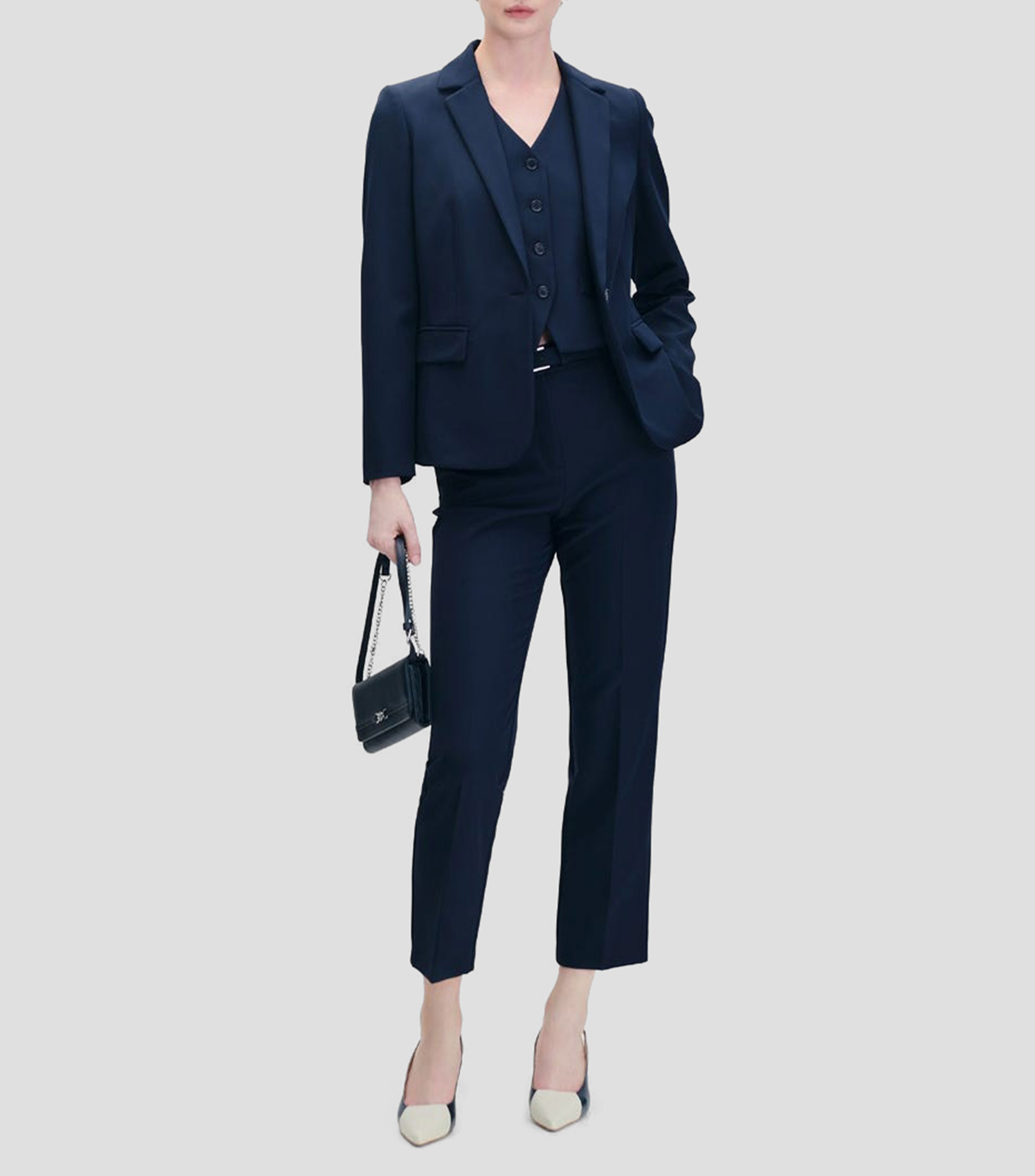 Blazer azul marino pinzas y hombreras Mujer